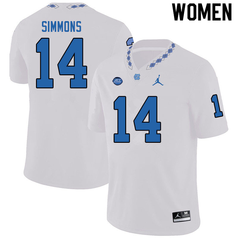 Jordan Brand Women #14 Emery Simmons North Carolina Tar Heels College Football Jerseys Sale-White